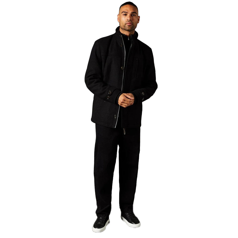 Black - Side - Maine Mens Wool Blend Funnel Neck Jacket