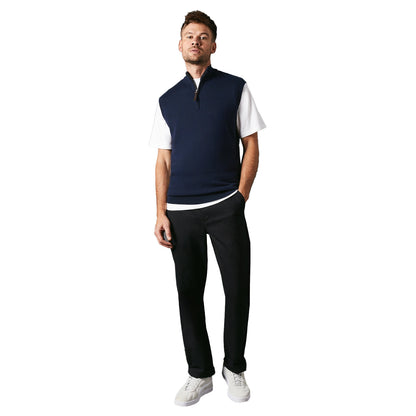 Navy - Side - Maine Mens Knitted Zip Neck Sleeveless Pullover