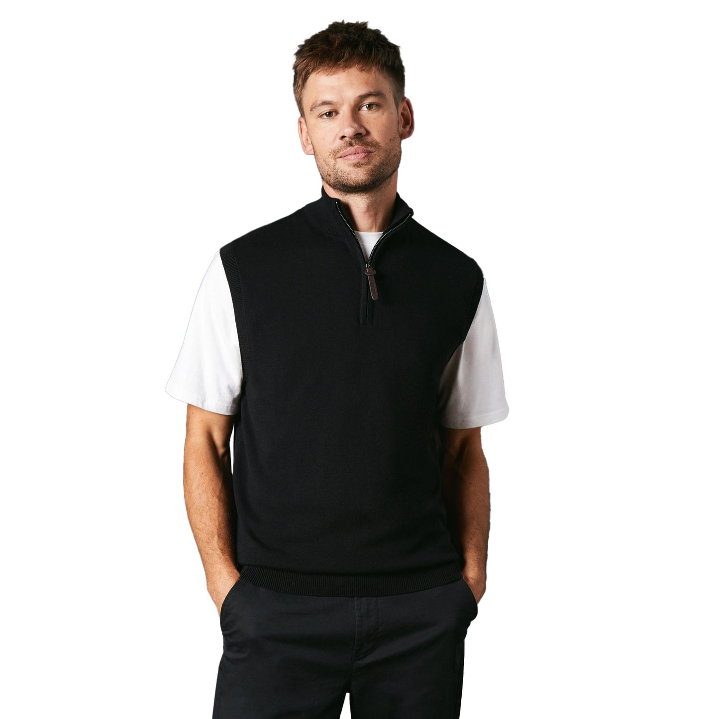 Black - Front - Maine Mens Knitted Zip Neck Sleeveless Pullover
