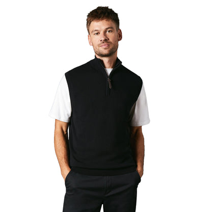 Black - Front - Maine Mens Knitted Zip Neck Sleeveless Pullover