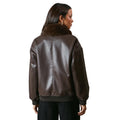 Chocolate - Back - Principles Womens-Ladies Leather Faux Fur Collar Bomber Jacket