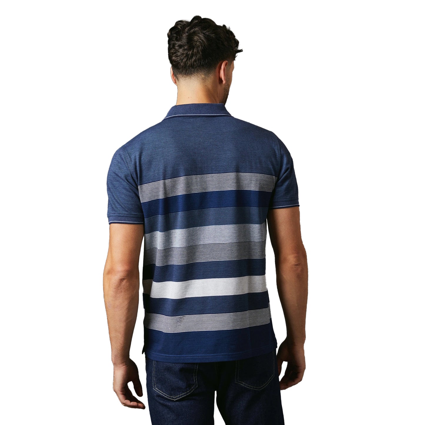 Blue - Back - Maine Mens Oakland Stripe Polo Shirt