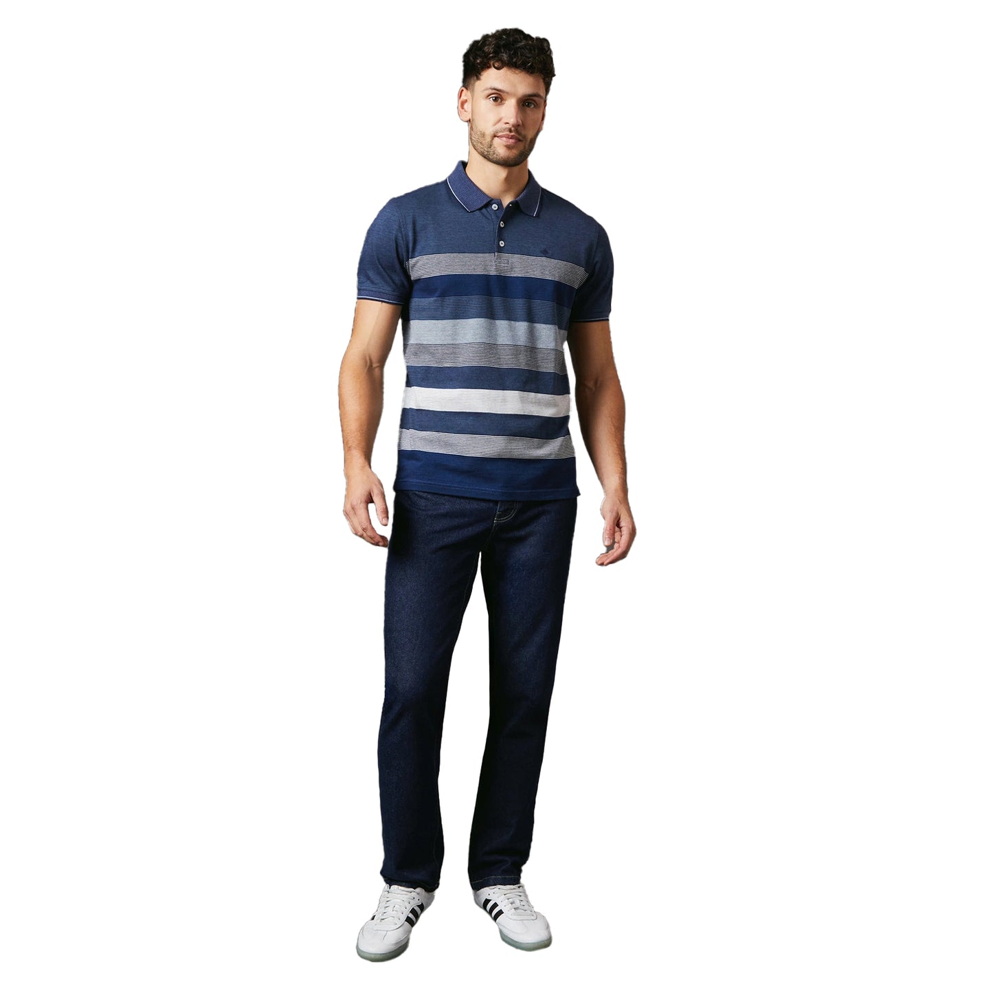 Blue - Side - Maine Mens Oakland Stripe Polo Shirt