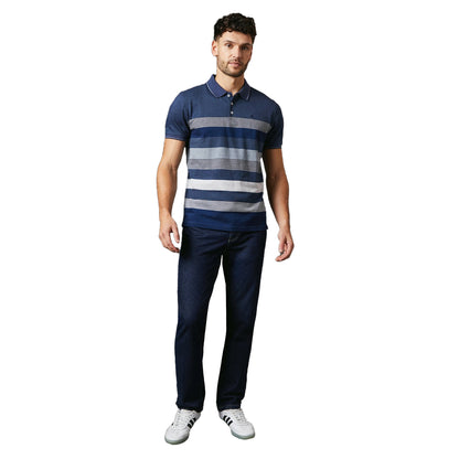 Blue - Side - Maine Mens Oakland Stripe Polo Shirt