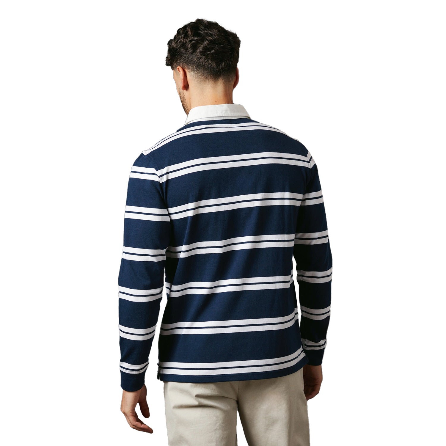 Blue - Back - Maine Mens Milton Stripe Rugby Style T-Shirt