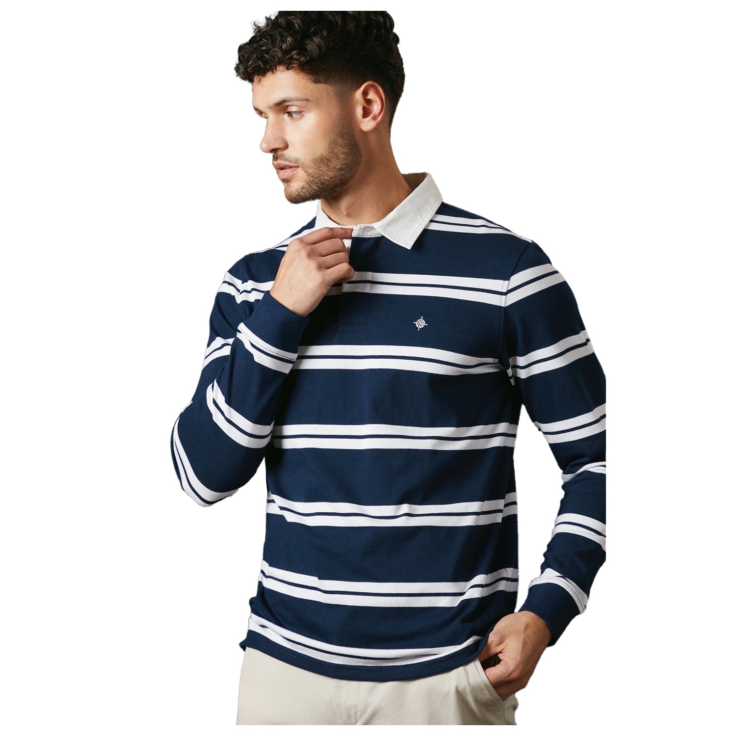 Blue - Front - Maine Mens Milton Stripe Rugby Style T-Shirt