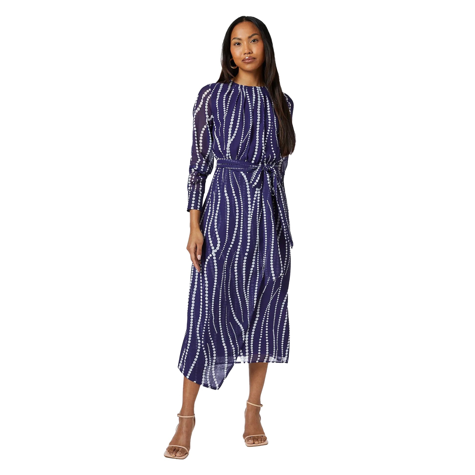 Navy - Front - Principles Womens-Ladies Spotted Draped Midi Dress