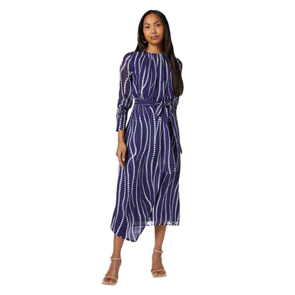 Navy - Front - Principles Womens-Ladies Spotted Draped Midi Dress