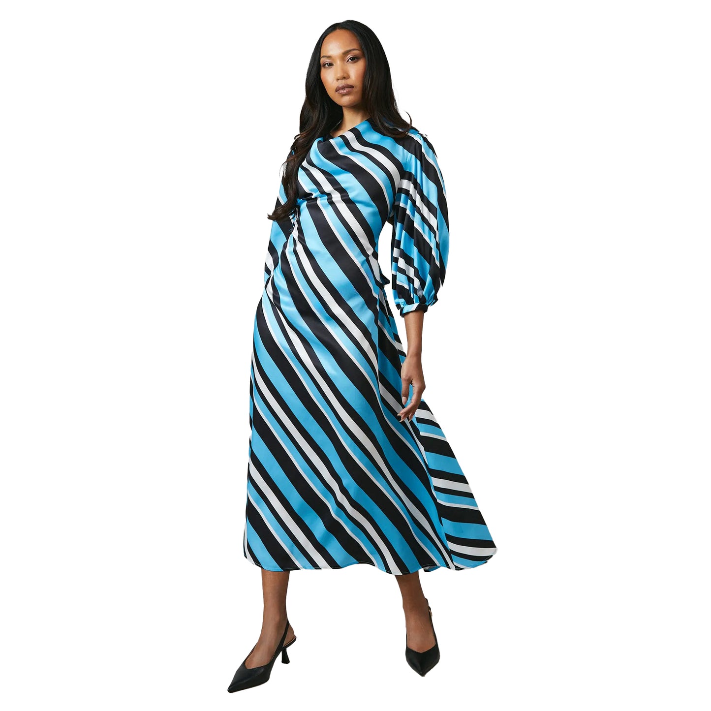 Blue - Front - Principles Womens-Ladies Printed Cowl Neck 3-4 Sleeve Midi Dress