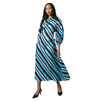 Blue - Front - Principles Womens-Ladies Printed Cowl Neck 3-4 Sleeve Midi Dress
