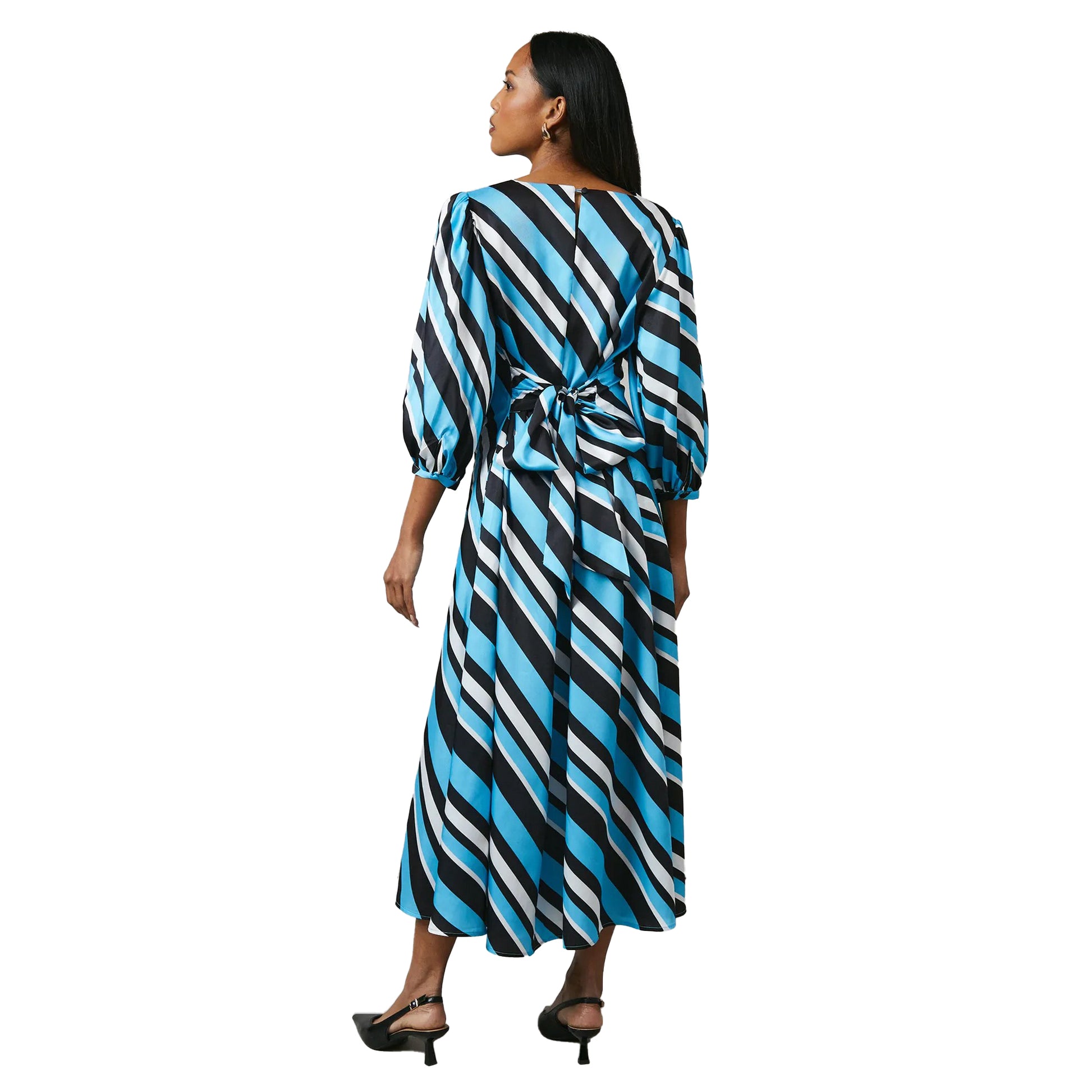 Blue - Back - Principles Womens-Ladies Printed Cowl Neck 3-4 Sleeve Midi Dress