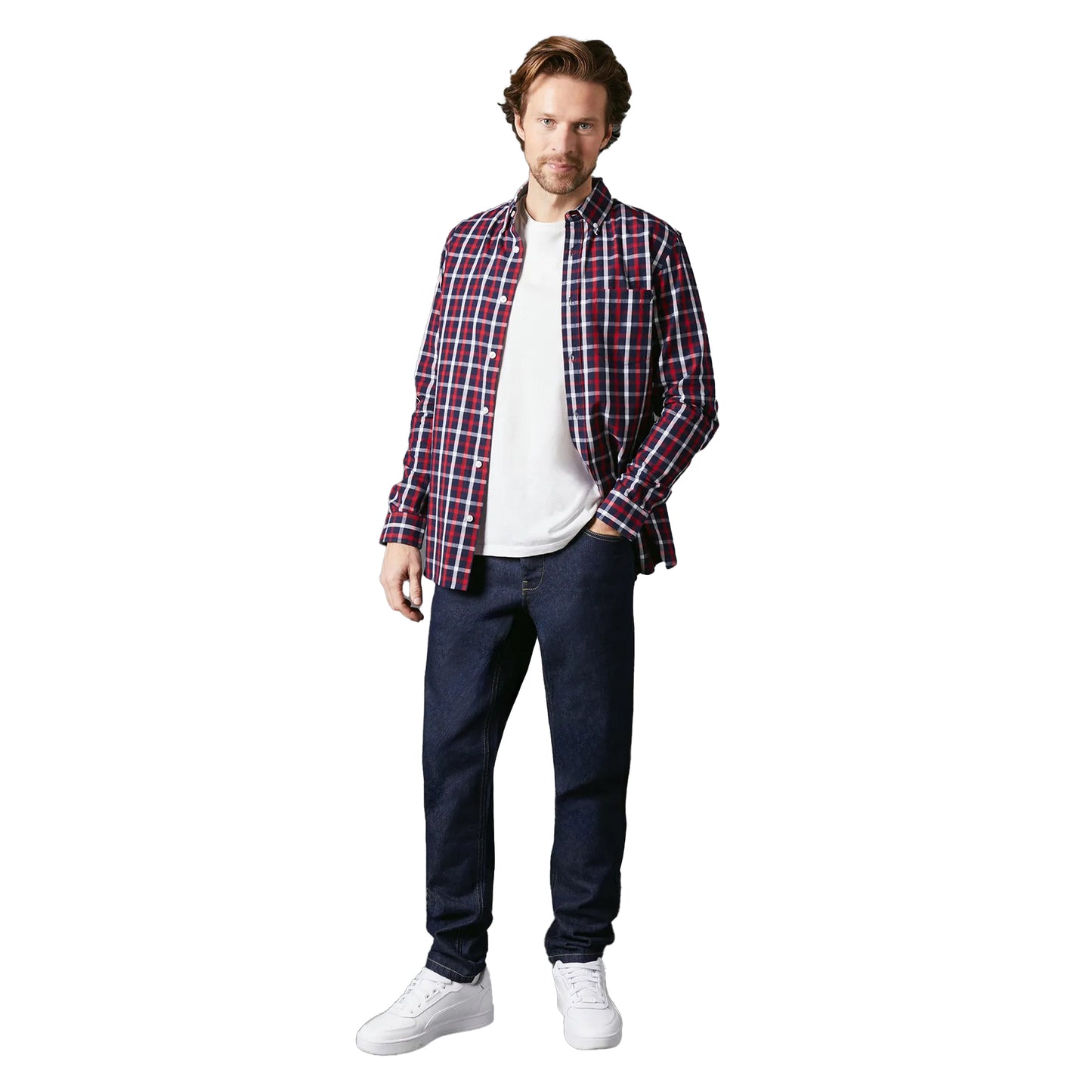 Red - Lifestyle - Maine Mens Tattersall Check Long-Sleeved Shirt