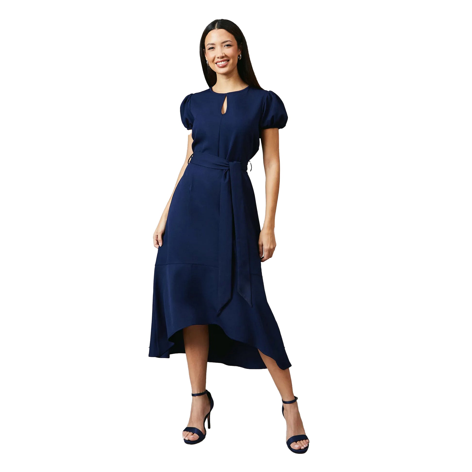 Navy - Front - Principles Womens-Ladies Piping Detail Puff Sleeve Midi Dress