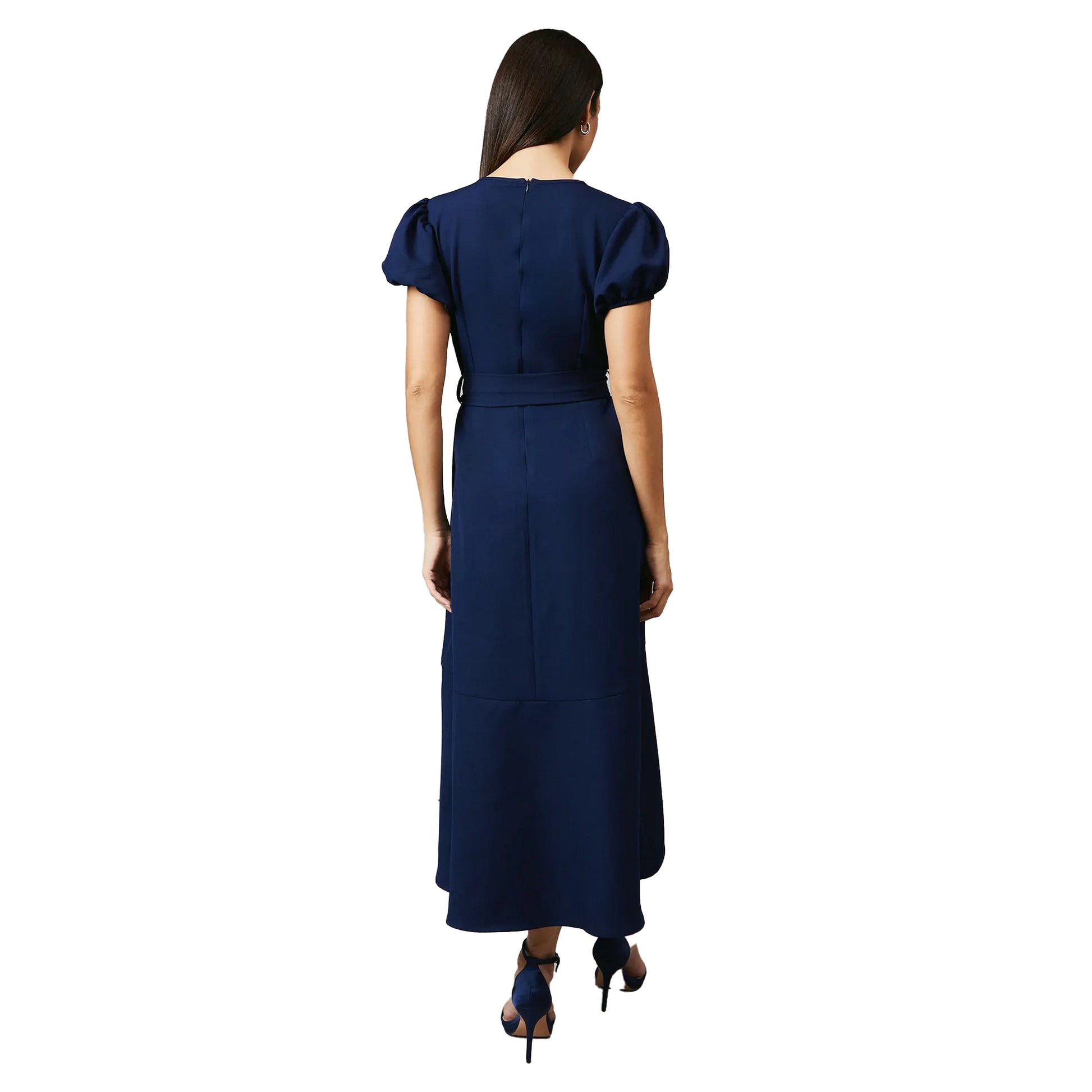 Navy - Back - Principles Womens-Ladies Piping Detail Puff Sleeve Midi Dress