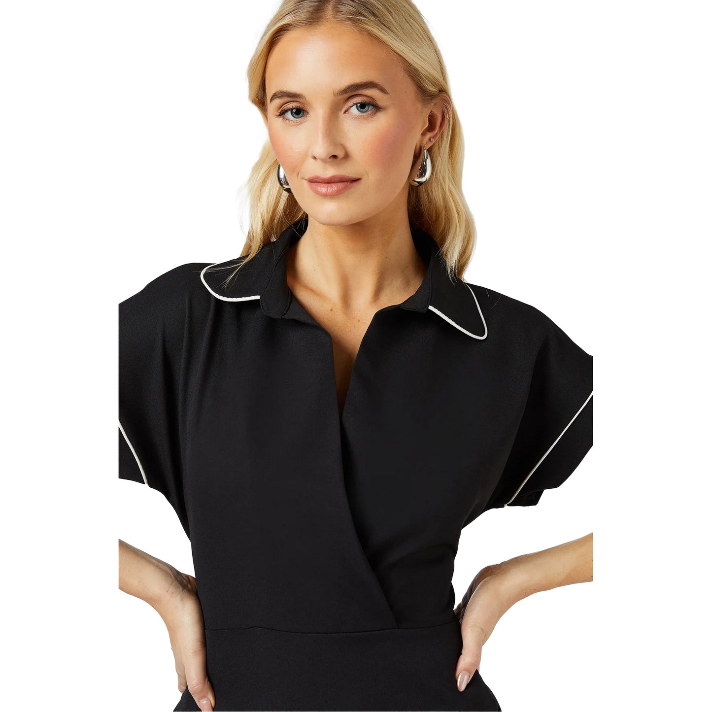 Monochrome - Side - Principles Womens-Ladies Piped Tie Back Dress