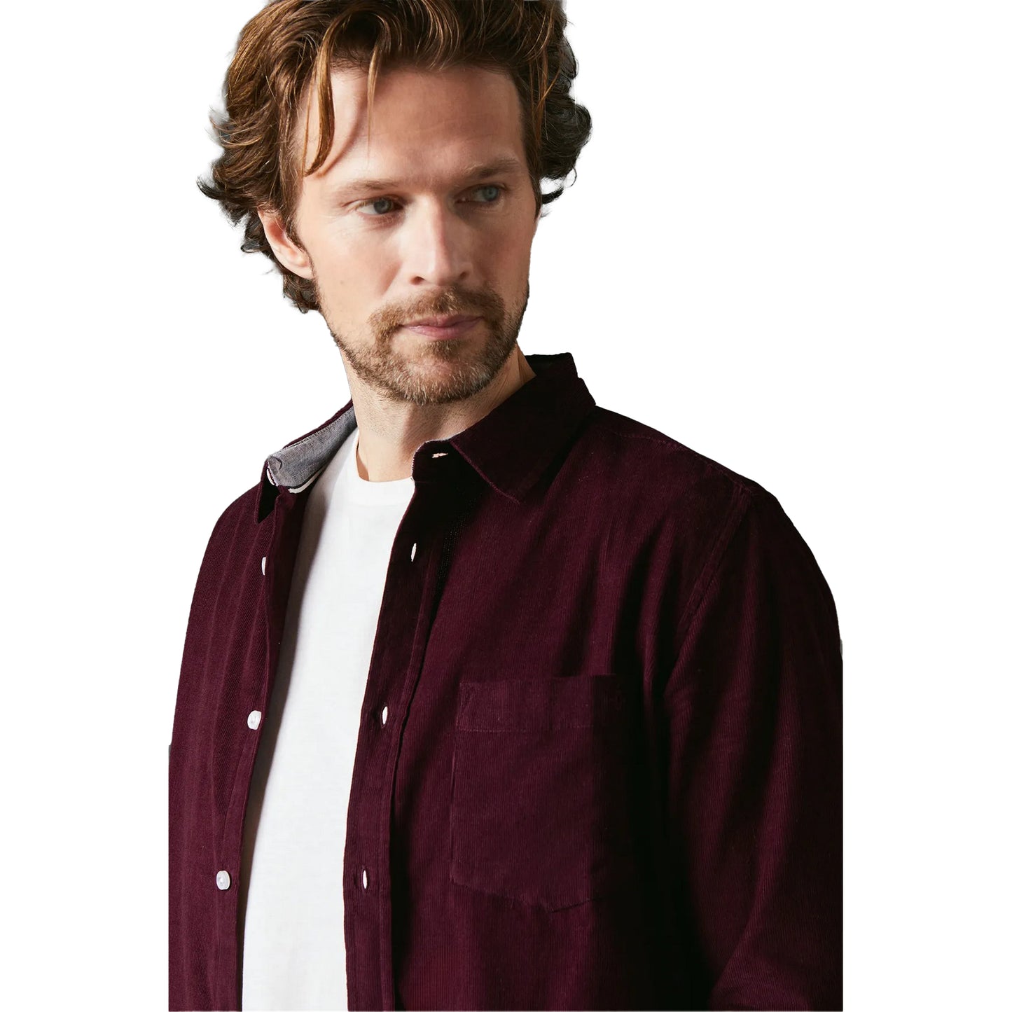 Burgundy - Side - Maine Mens Corduroy Long-Sleeved Shirt