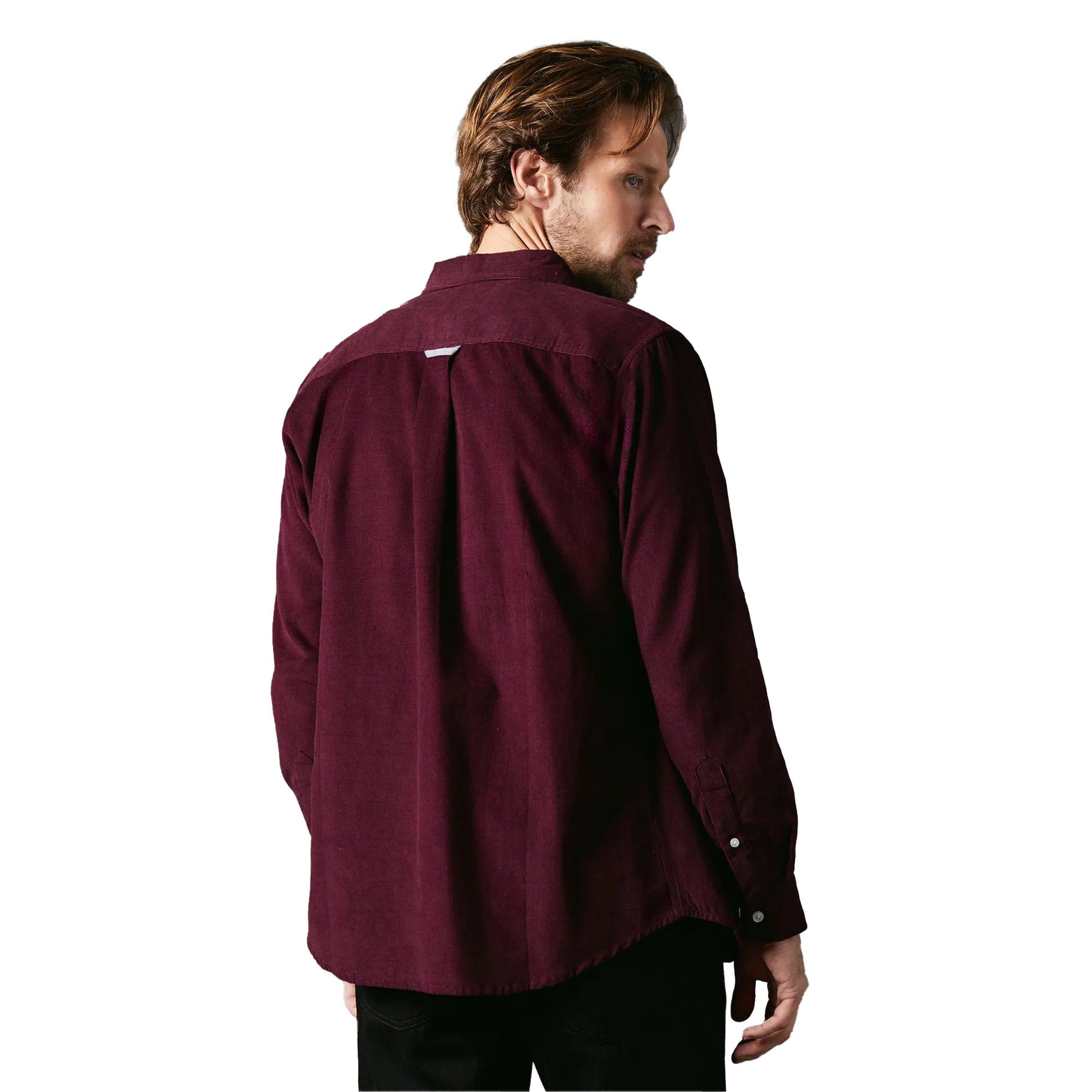 Burgundy - Back - Maine Mens Corduroy Long-Sleeved Shirt