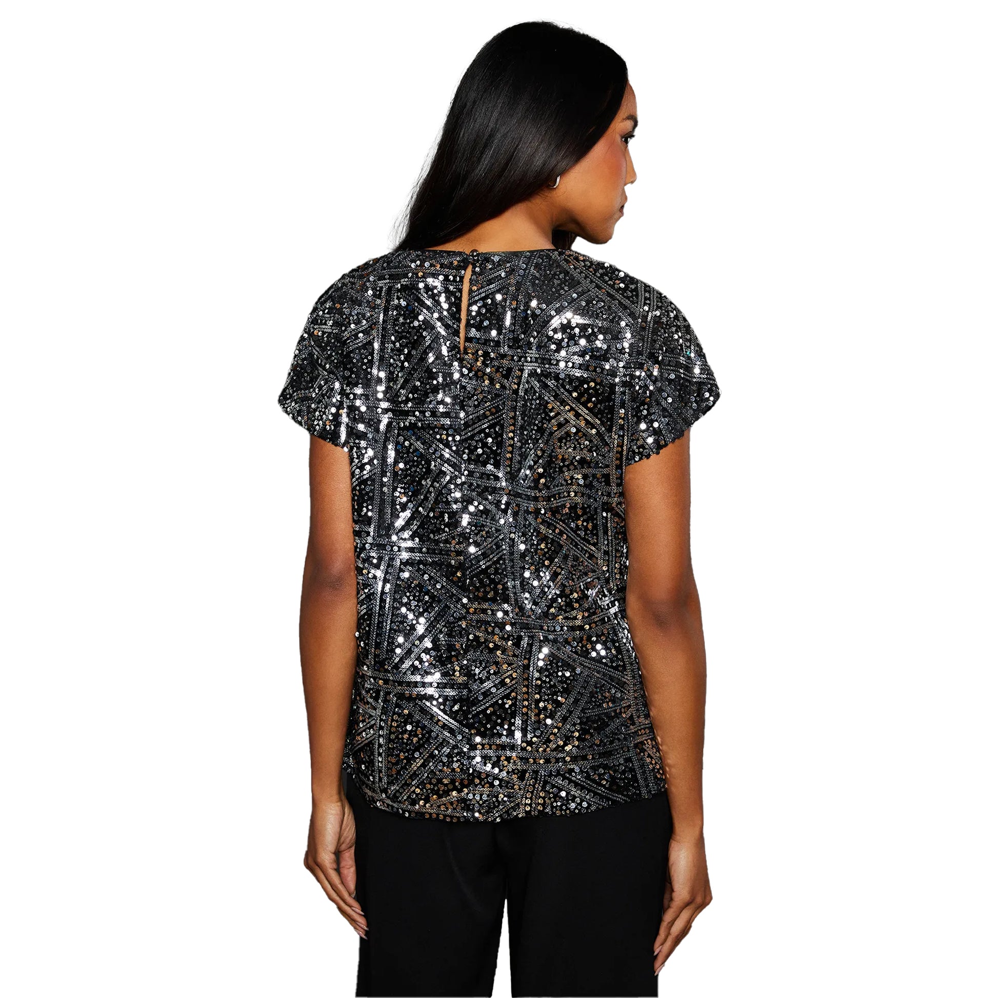 Silver - Back - Principles Womens-Ladies Sequin Top