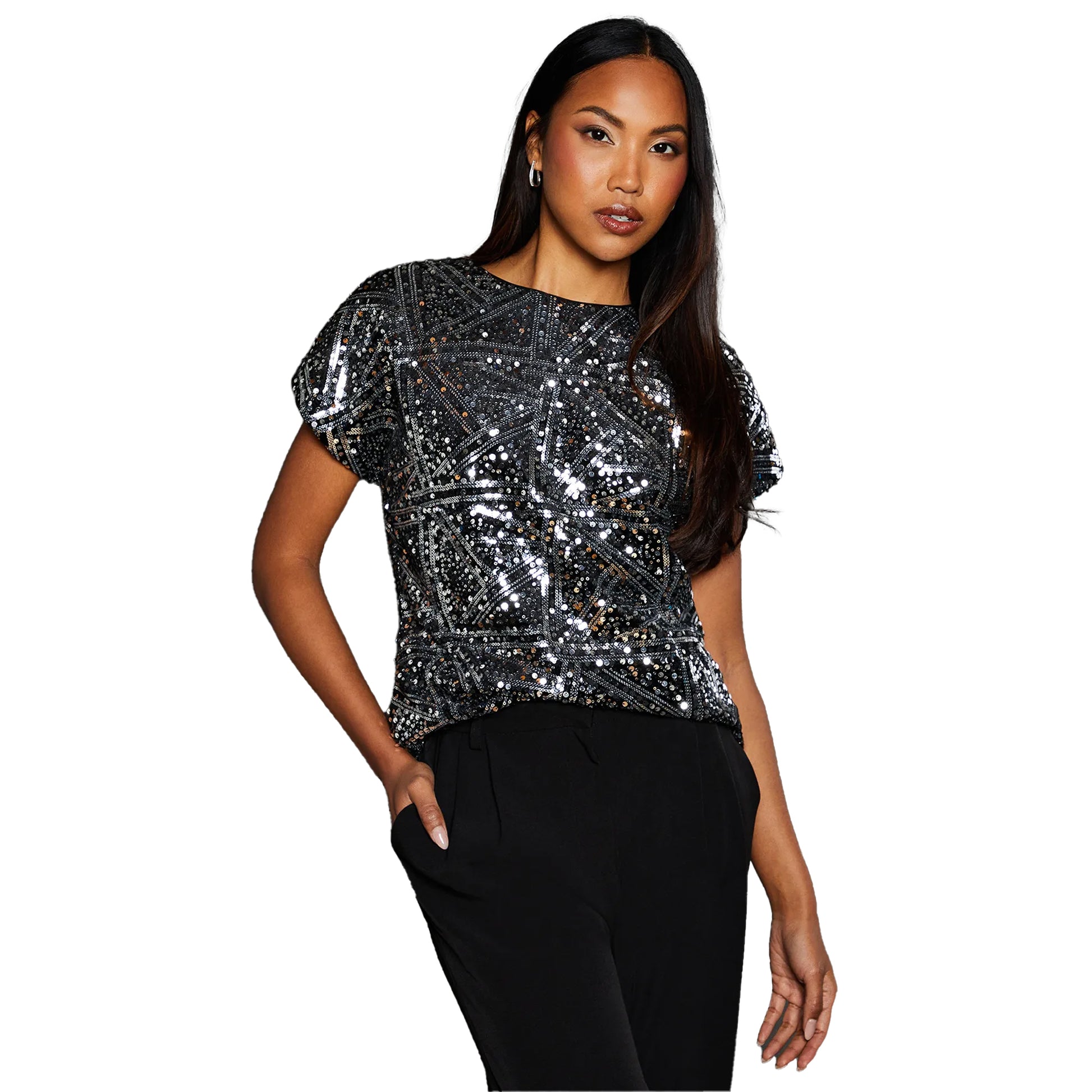 Silver - Front - Principles Womens-Ladies Sequin Top