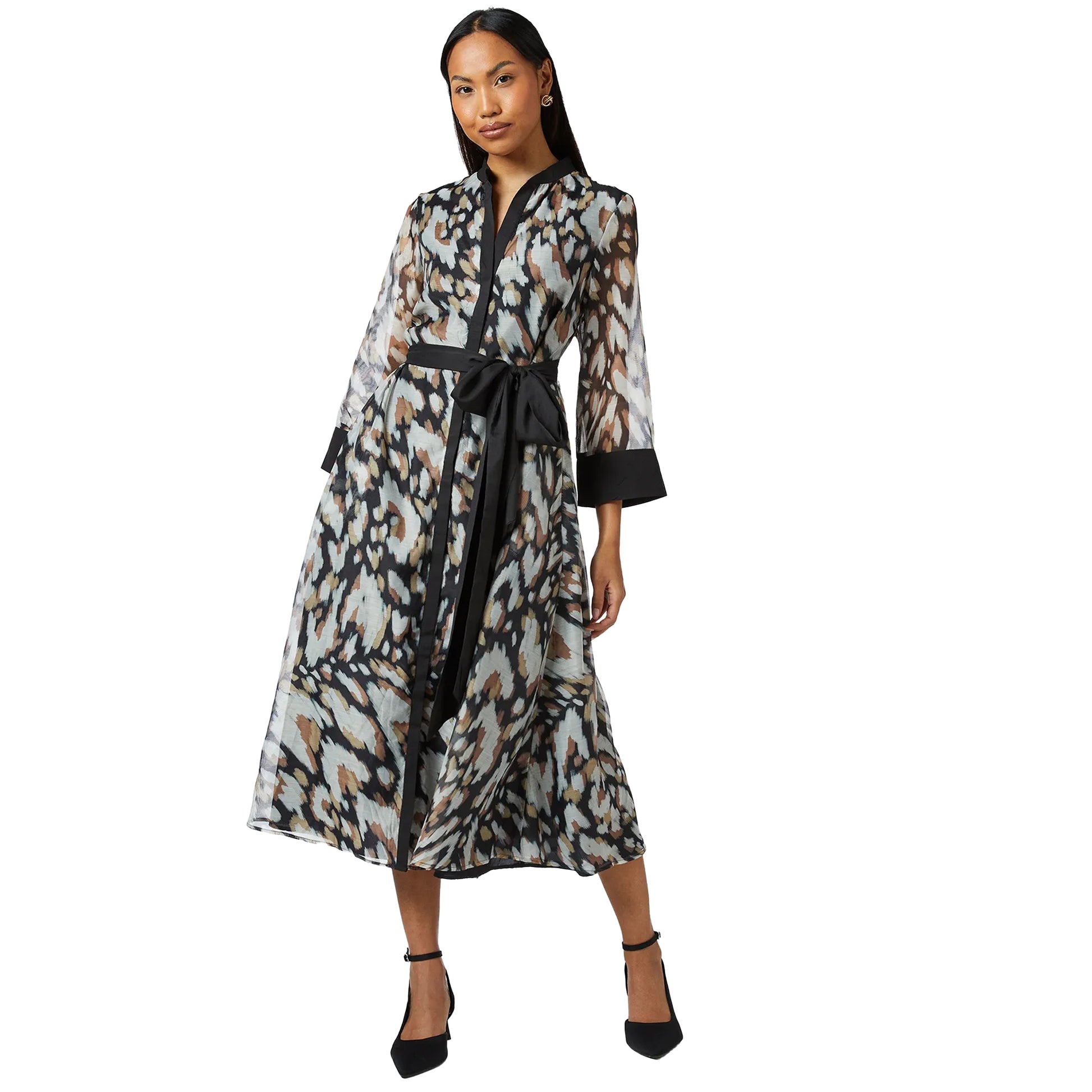 Black - Pack Shot - Principles Womens-Ladies Contrast Detail Collarless Shirt Dress