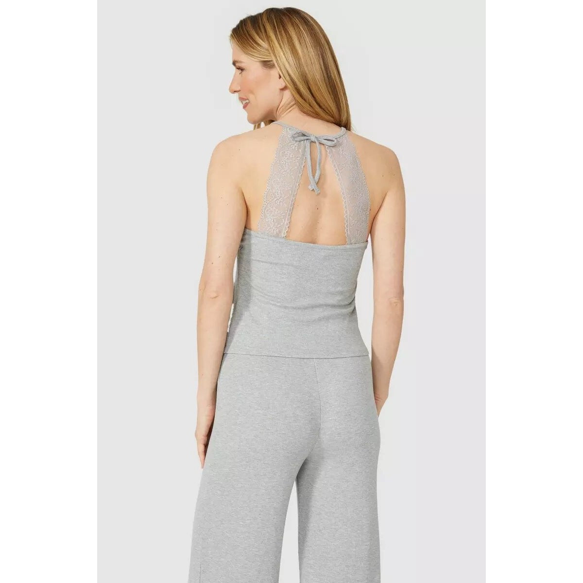Grey Marl - Back - Debenhams Womens-Ladies Milano Ribbed Halter Neck Pyjama Top