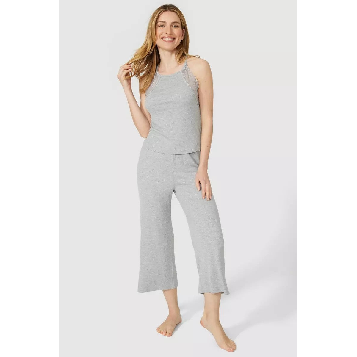 Grey Marl - Side - Debenhams Womens-Ladies Milano Ribbed Halter Neck Pyjama Top