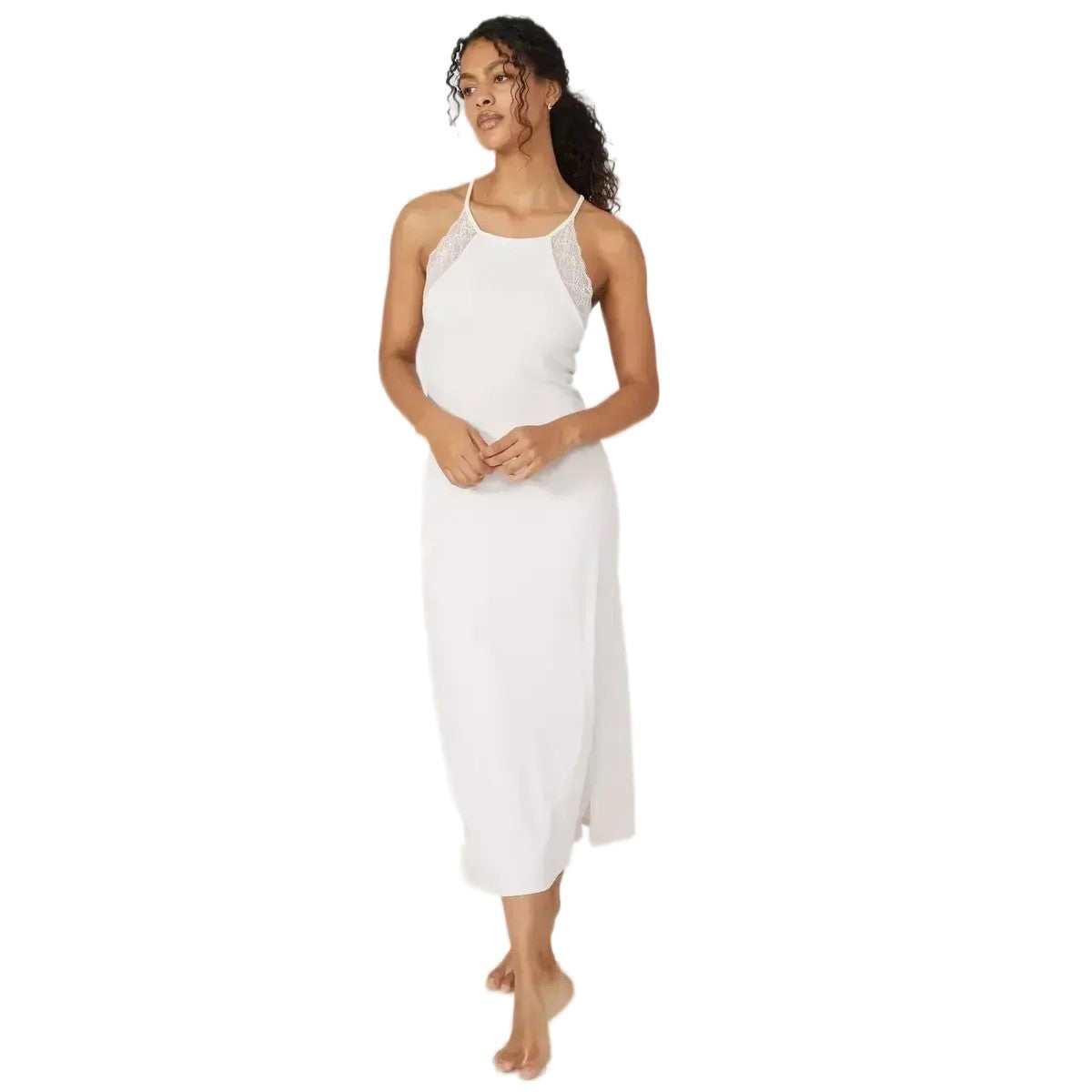 Blush - Front - Debenhams Womens-Ladies Milano Ribbed Lace Detail Nightie