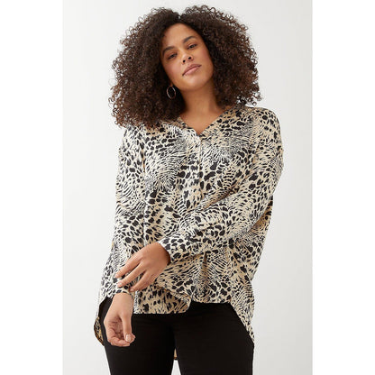 Black - Front - Dorothy Perkins Womens-Ladies Animal Print Collarless Plus Shirt