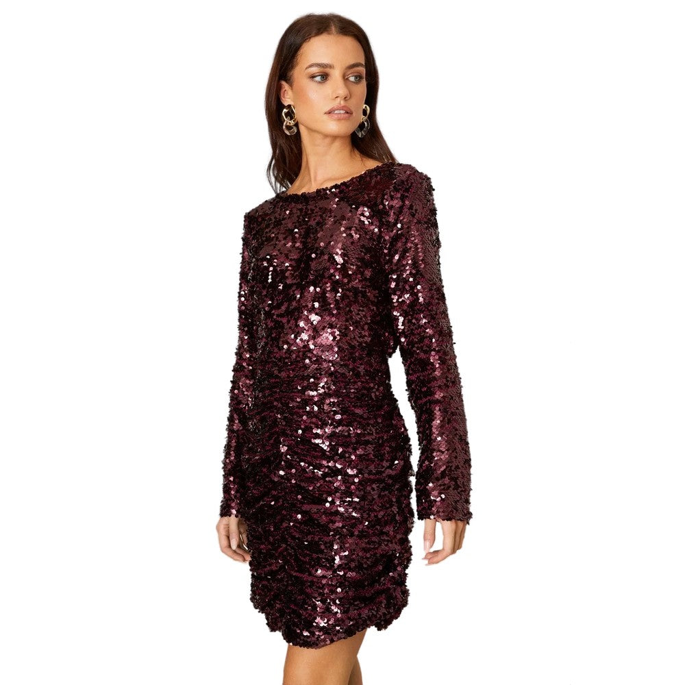 Berry - Front - Dorothy Perkins Womens-Ladies Sequins Ruched Petite Mini Dress