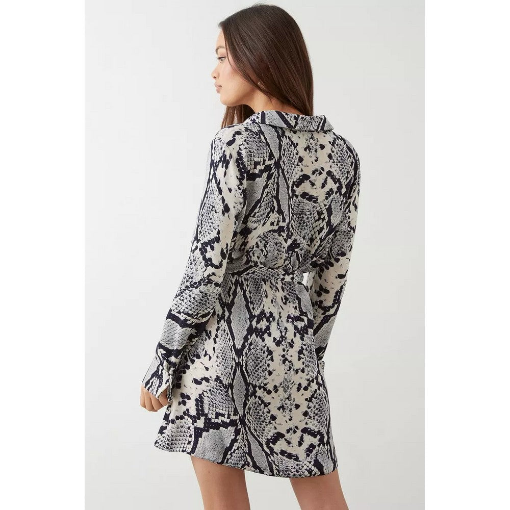 White-Black - Back - Dorothy Perkins Womens-Ladies Snake Print Mini Petite Shirt Dress