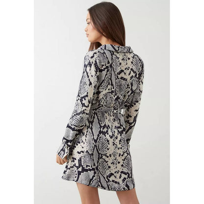 White-Black - Back - Dorothy Perkins Womens-Ladies Snake Print Mini Petite Shirt Dress
