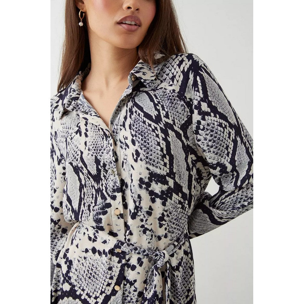White-Black - Lifestyle - Dorothy Perkins Womens-Ladies Snake Print Mini Petite Shirt Dress