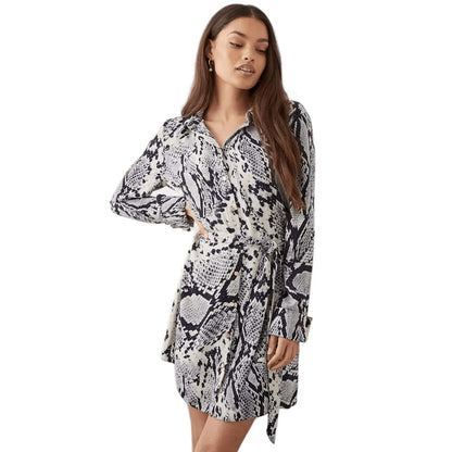 White-Black - Front - Dorothy Perkins Womens-Ladies Snake Print Mini Petite Shirt Dress