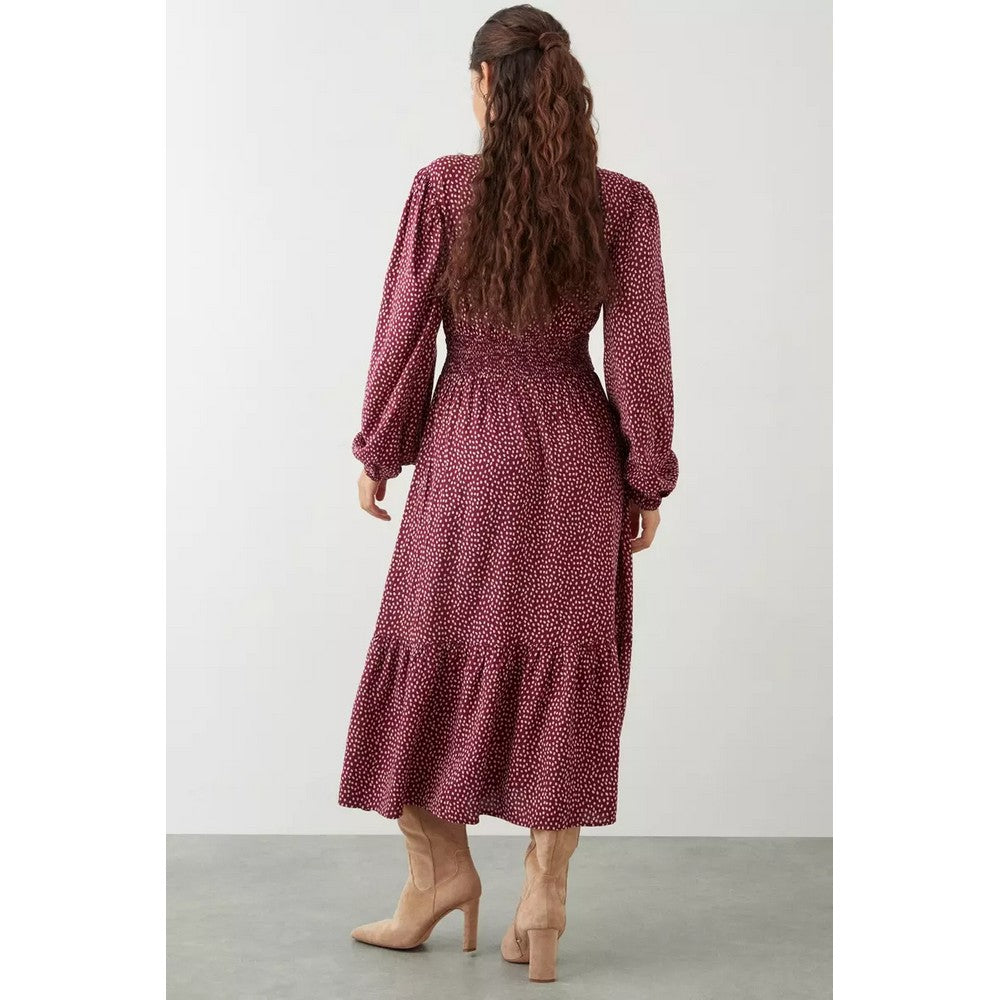 Red - Back - Dorothy Perkins Womens-Ladies Spotted Shirred Petite Shirt Dress