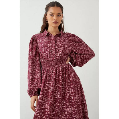 Red - Side - Dorothy Perkins Womens-Ladies Spotted Shirred Petite Shirt Dress