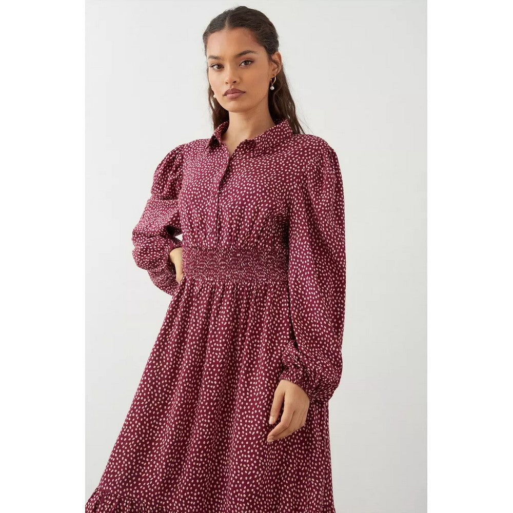 Red - Pack Shot - Dorothy Perkins Womens-Ladies Spotted Shirred Petite Shirt Dress