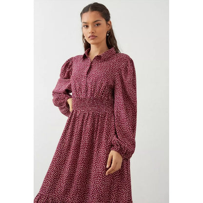 Red - Pack Shot - Dorothy Perkins Womens-Ladies Spotted Shirred Petite Shirt Dress
