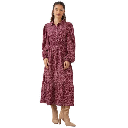 Red - Front - Dorothy Perkins Womens-Ladies Spotted Shirred Petite Shirt Dress