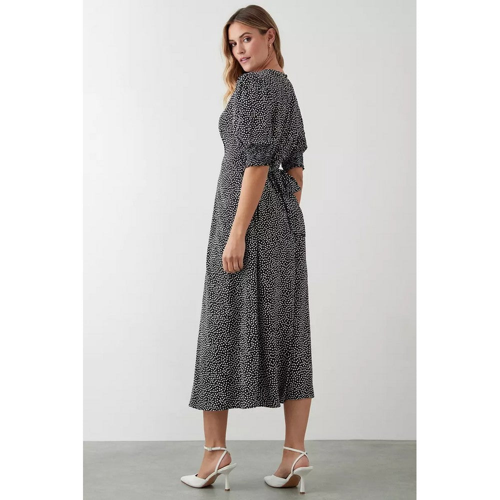 Monochrome - Back - Dorothy Perkins Womens-Ladies Spotted Shirred Cuff Midi Dress
