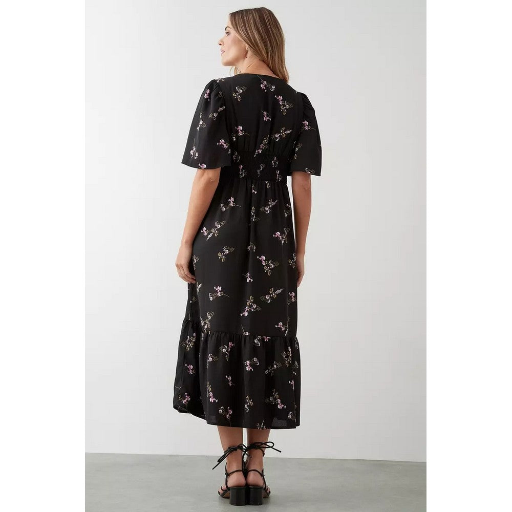 Black - Back - Dorothy Perkins Womens-Ladies Floral Button Detail Midi Dress