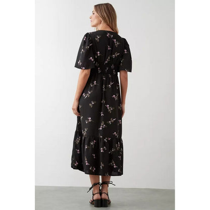 Black - Back - Dorothy Perkins Womens-Ladies Floral Button Detail Midi Dress