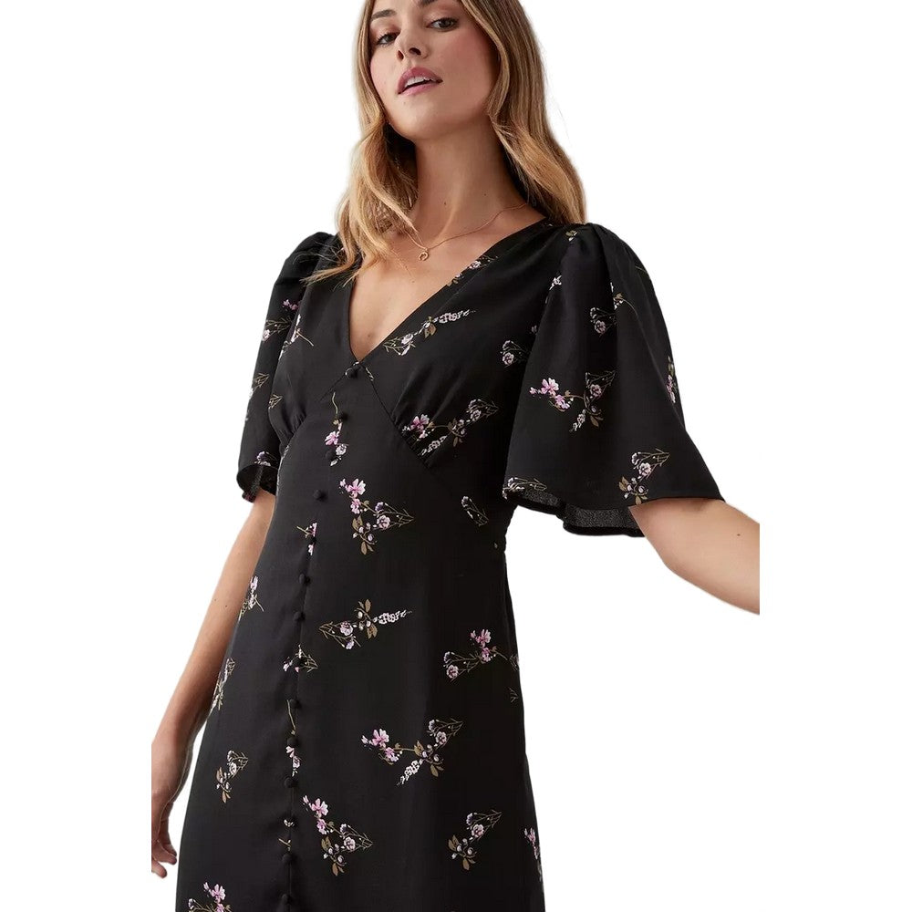 Black - Side - Dorothy Perkins Womens-Ladies Floral Button Detail Midi Dress