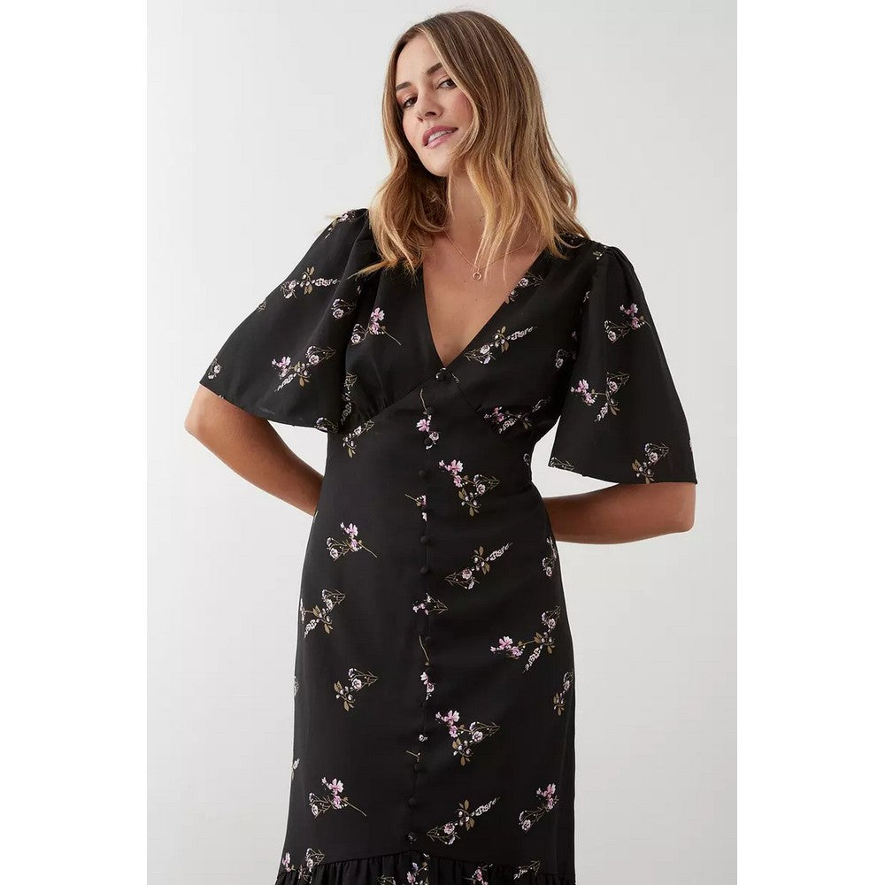 Black - Lifestyle - Dorothy Perkins Womens-Ladies Floral Button Detail Midi Dress