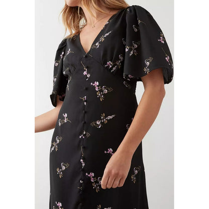 Black - Pack Shot - Dorothy Perkins Womens-Ladies Floral Button Detail Midi Dress