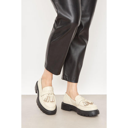 White - Side - Faith Womens-Ladies Lori Tassel Leather Chunky Heel Loafers