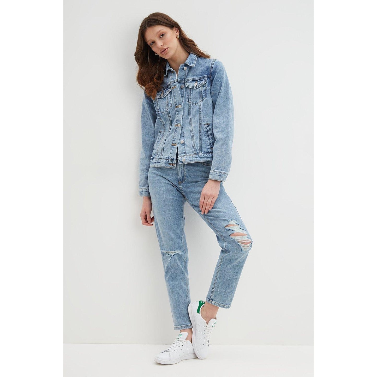 Mid Wash - Front - Dorothy Perkins Womens-Ladies Tall Denim Jacket