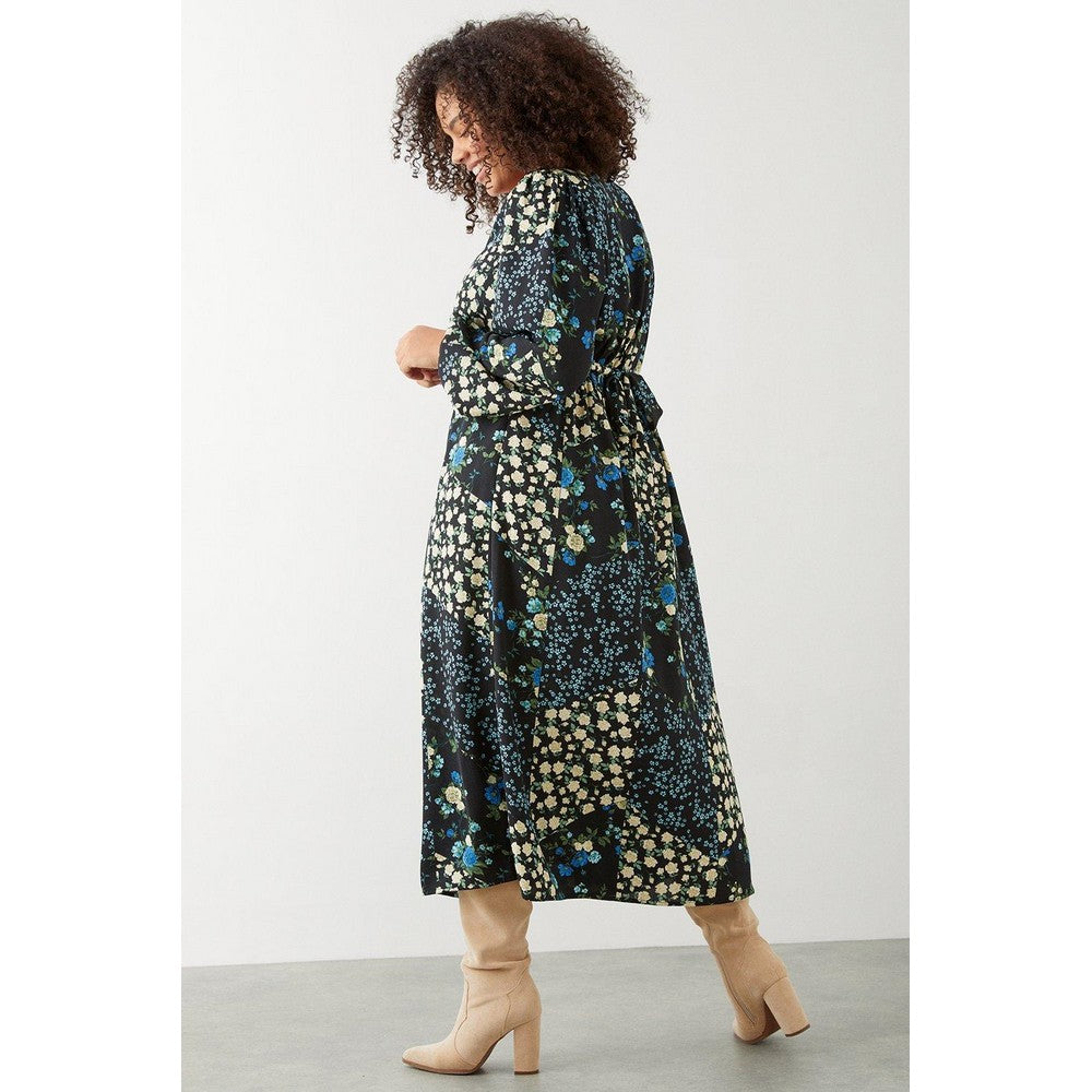 Black-Blue - Back - Dorothy Perkins Womens-Ladies Floral Button Front Plus Empire Midi Dress