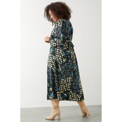 Black-Blue - Back - Dorothy Perkins Womens-Ladies Floral Button Front Plus Empire Midi Dress