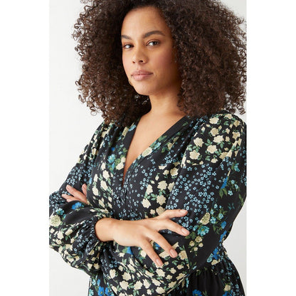 Black-Blue - Side - Dorothy Perkins Womens-Ladies Floral Button Front Plus Empire Midi Dress