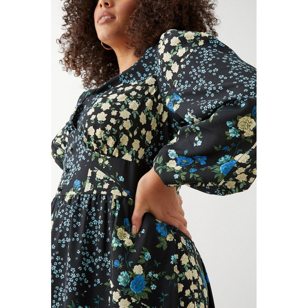 Black-Blue - Lifestyle - Dorothy Perkins Womens-Ladies Floral Button Front Plus Empire Midi Dress